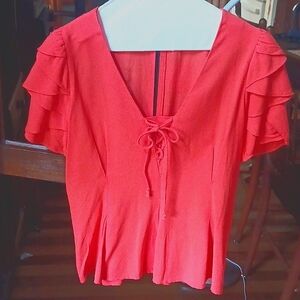 NWT Orange Linen Medium zippered button back blouse